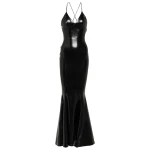 Norma Kamali Open back faux patent leather maxi dress71074 nobg