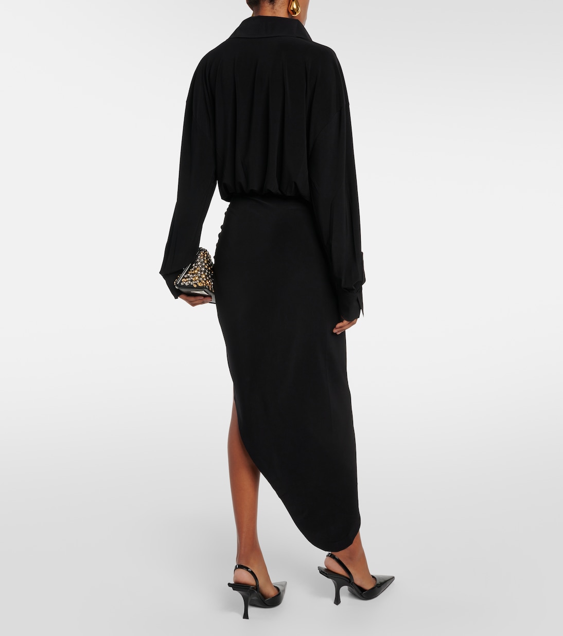 VIP【送料関税込】NORMA KAMALI SHIRRED LONG DRESS Norma Kamali Drop Shoulder Side Shirred Gown in Dark Grey