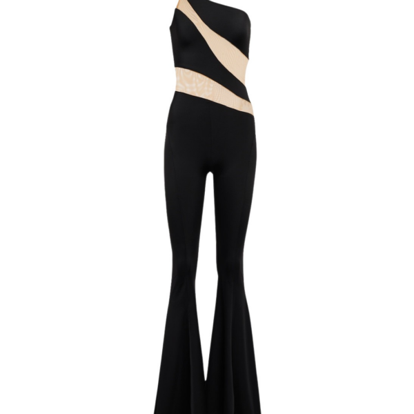 Norma Kamali Snake paneled mesh fishtail jumpsuit67450 nobg