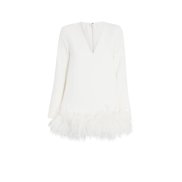 Safiyaa Aleannah Ivory Feather Trimmed Short Dress29241 nobg