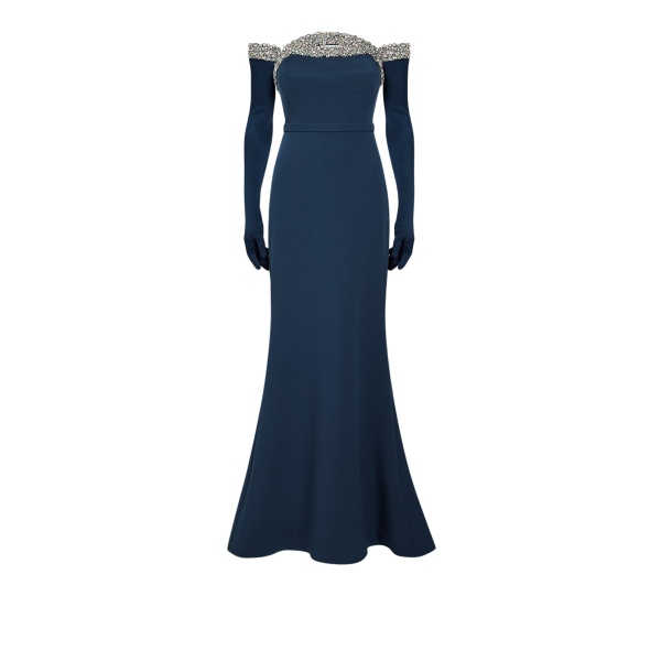 Safiyaa Donatella Ink Blue Long Dress With Antonia Gloves83886 nobg