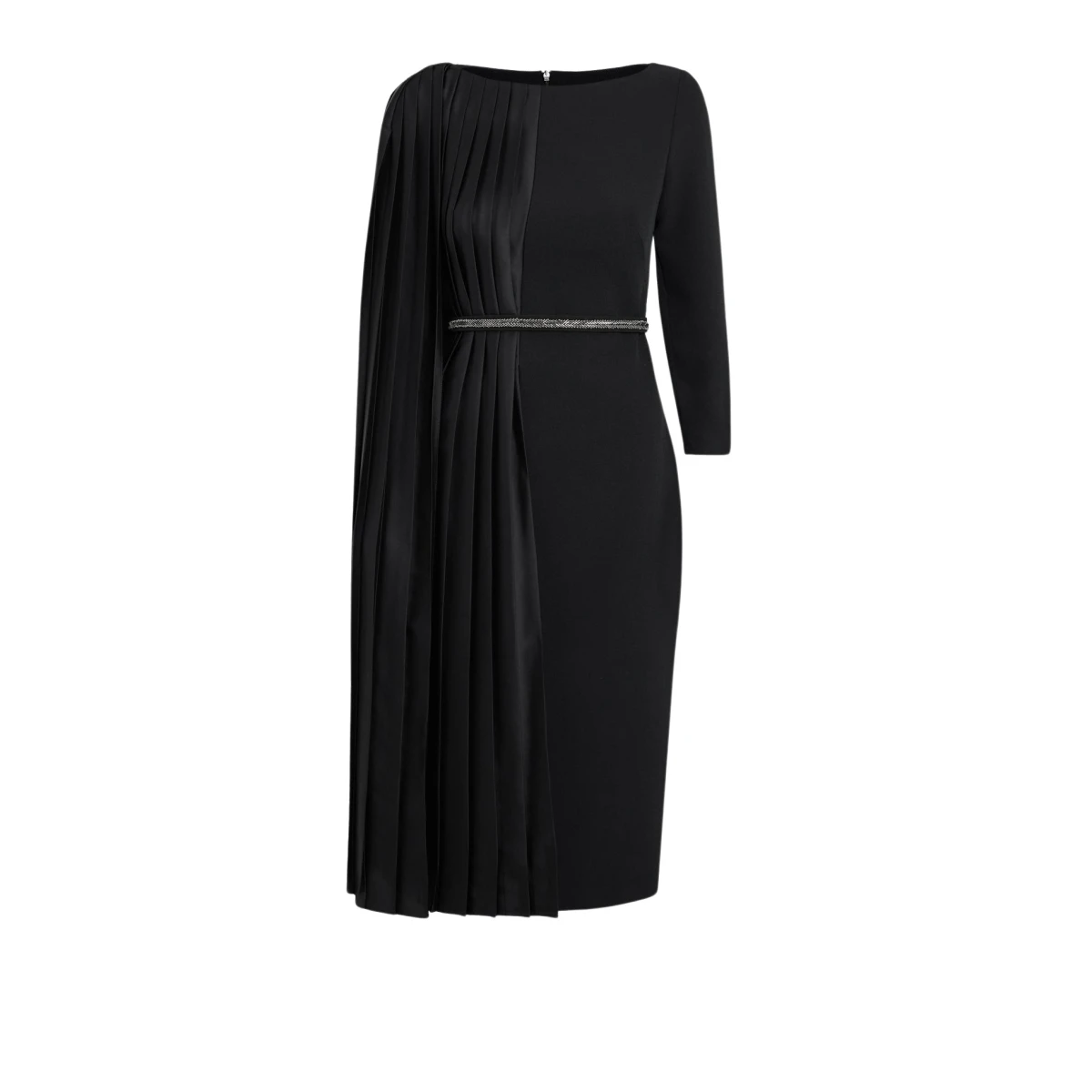 Safiyaa Liba Black Midi Dress With Embroidered Belt47797 nobg