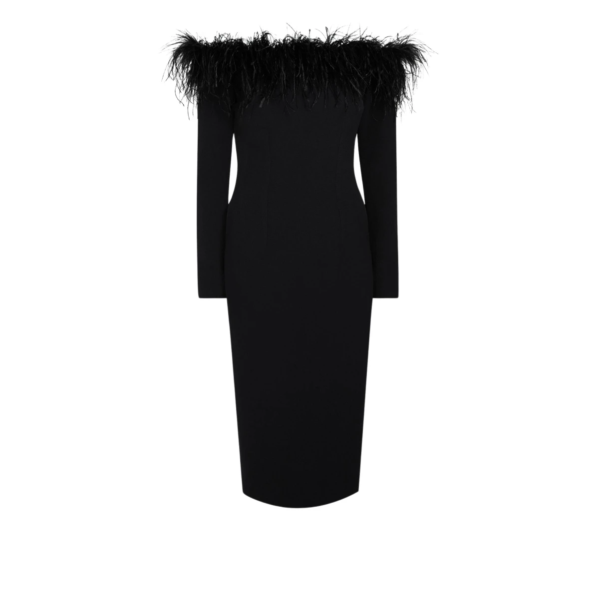 Safiyaa Starling Black Feather Trimmed Midi Dress78360 nobg