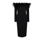 Safiyaa Starling Black Feather Trimmed Midi Dress78360 nobg