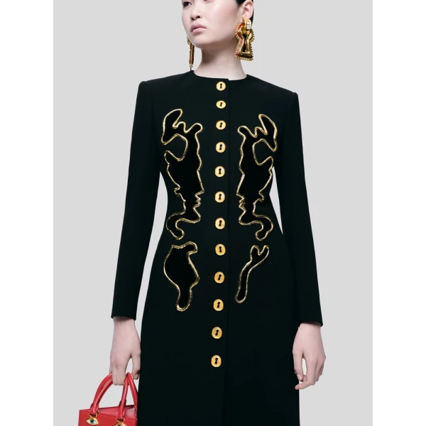 Schiaparelli Embroidered Crepe Coat Dress Haute Couture Designer Coveti