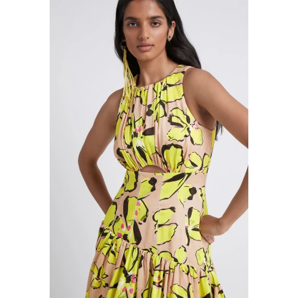 Pelicano Citrus Bloom Racer Asymmetric Tiered Dress