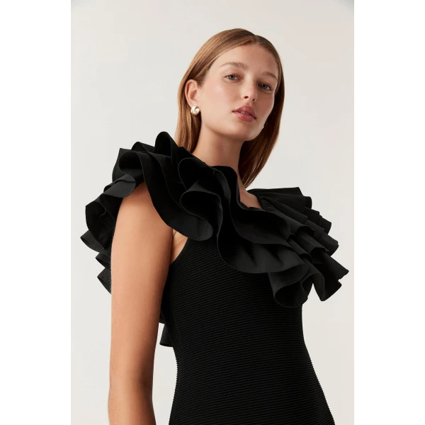 Transcendent Ruffle Midi Dress