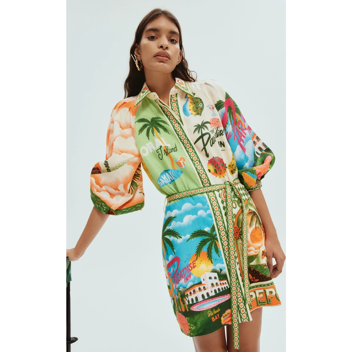 Alemais Paradiso Printed Linen Mini Dress