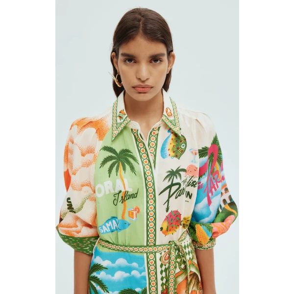 Alemais Paradiso Printed Linen Mini Dress