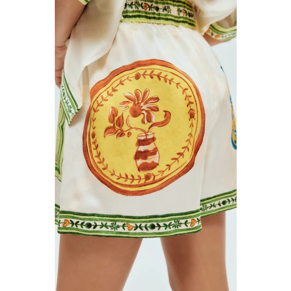Alemais Porcelain Printed Silk-Satin Shorts
