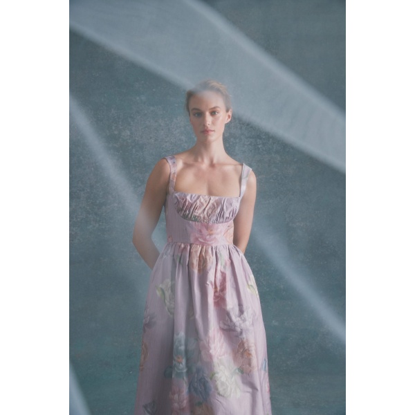 Alexandra Pijut Coupe Dress In Lilac Floral Taffeta