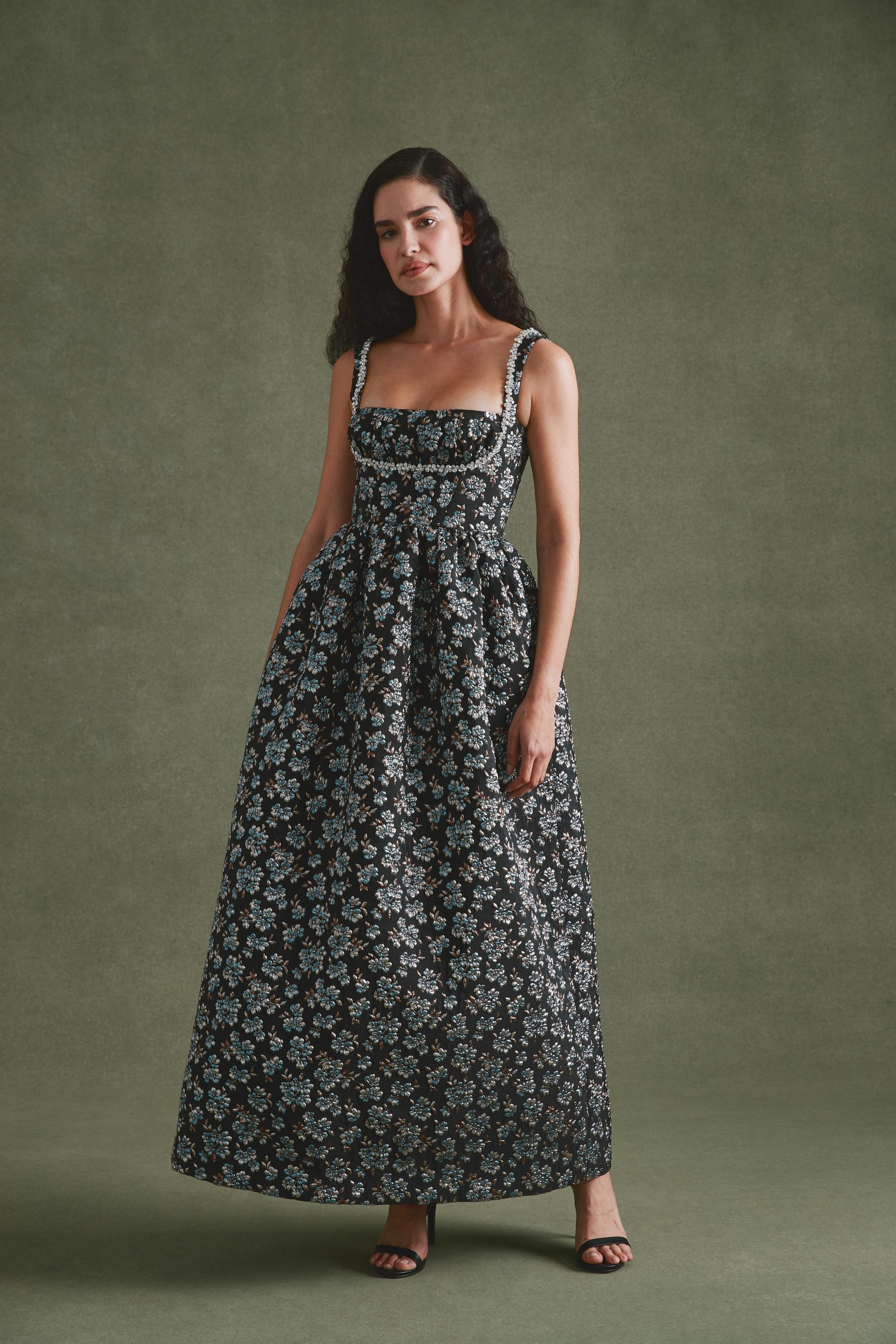 Alexandra Pijut Coupe Dress In Metallic Blue Brocade