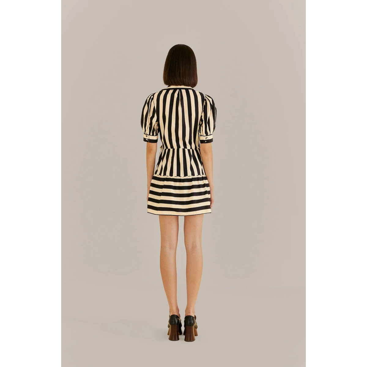 Black Mixed Stripes Short Sleeve Mini Dress