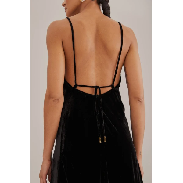 Black Richelieu Velvet Slip Dress