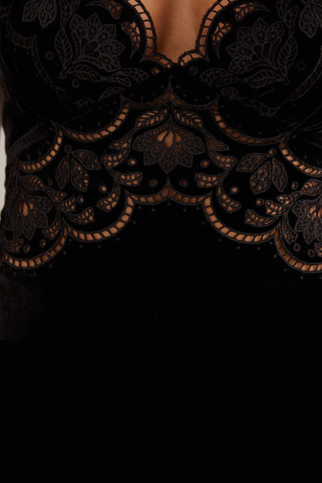 Farm Rio Black Black Richelieu Velvet Slip Dress Designer Collection