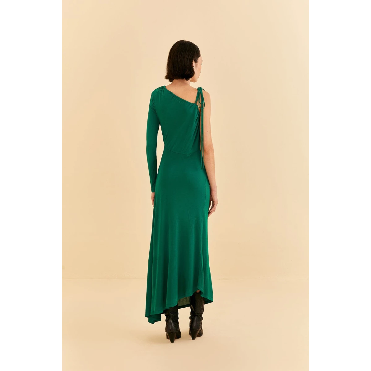 Emerald One Shoulder Midi Dress