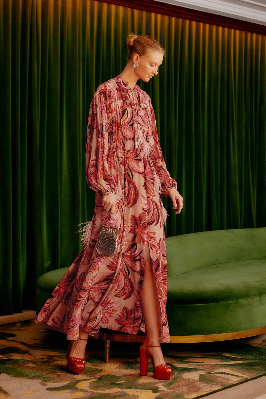 Floral Tapestry V Neck Maxi Dress Coveti