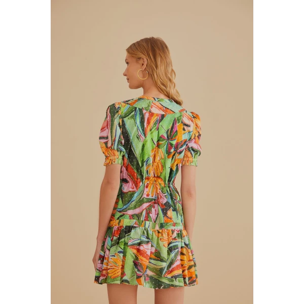 Multicolor Banana Foliage Short Sleeve Mini Dress