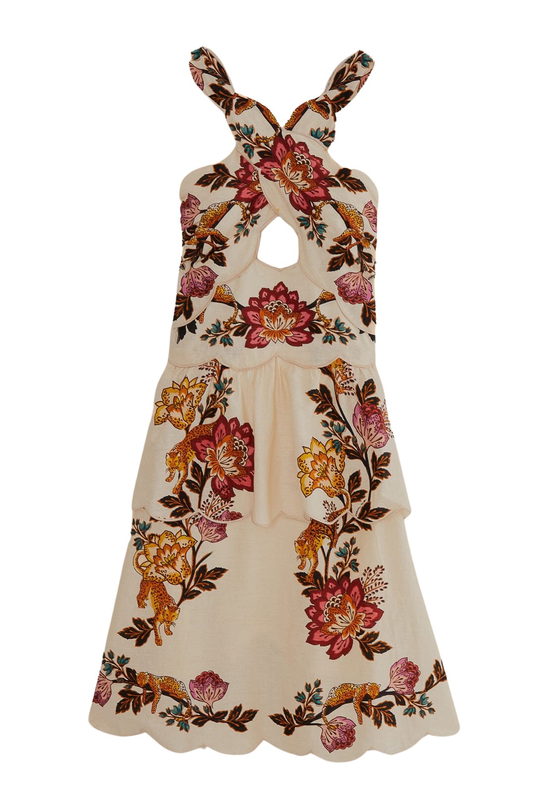 Farm Rio Sand Leopard Flowers Cut Out Midi Dress51716 nobg