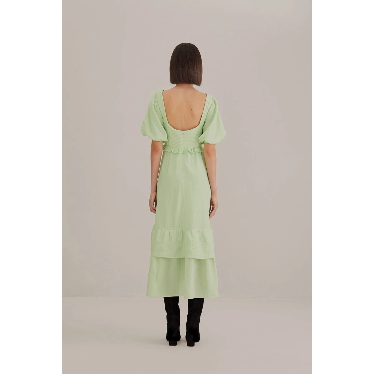 Soft Green Short Sleeve Midi Dress