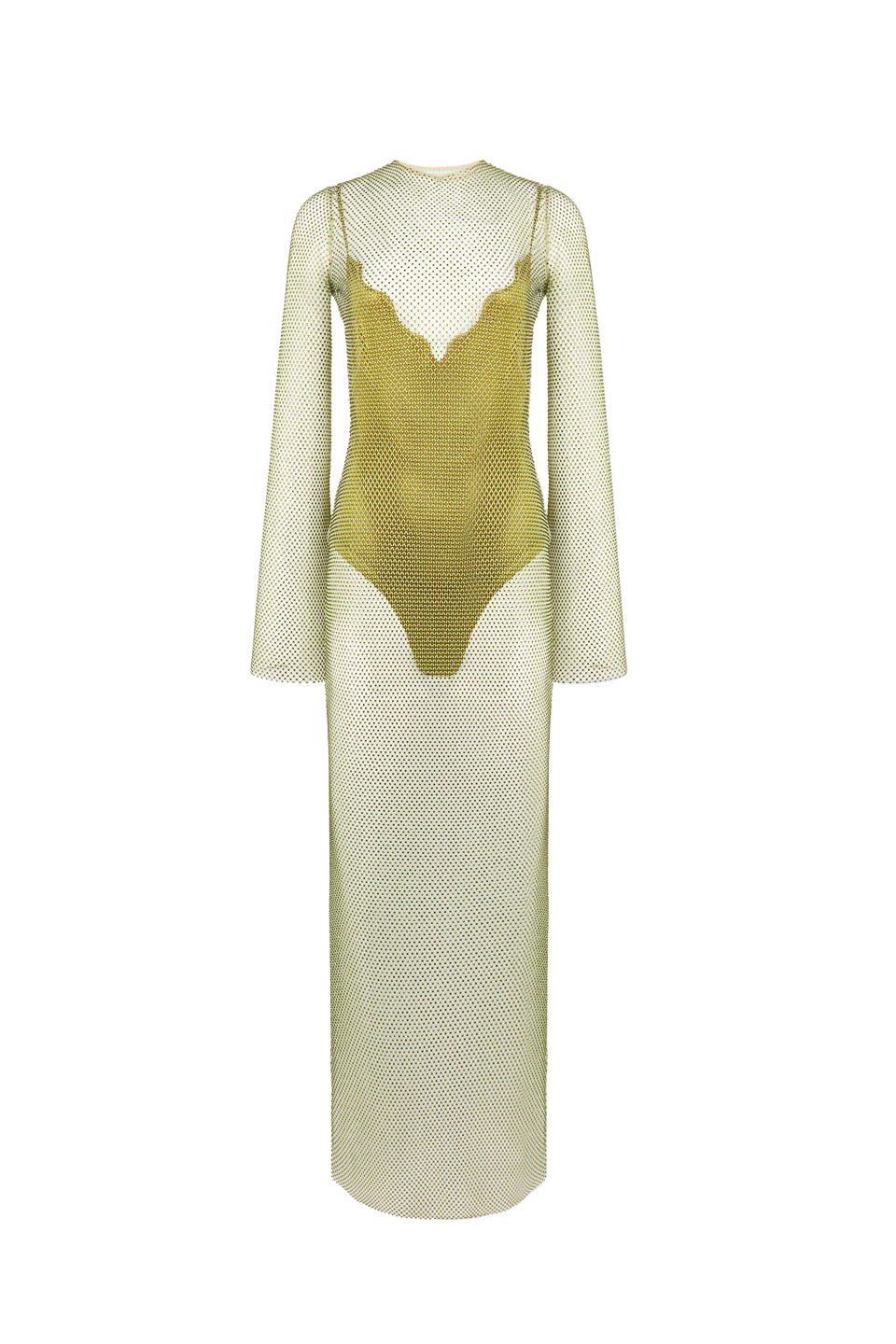 Galvan London Gloria Mesh Dress Olivine58393 nobg