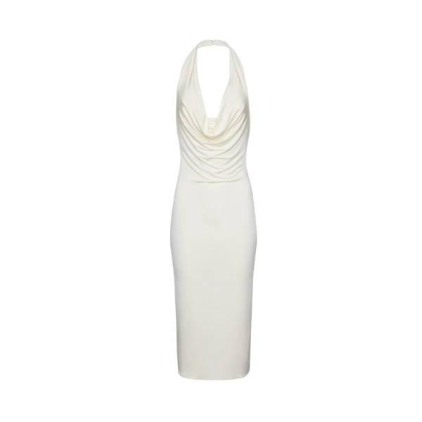 Magda Butrym Cowl neck halter midi dress in cream scaled56572 nobg