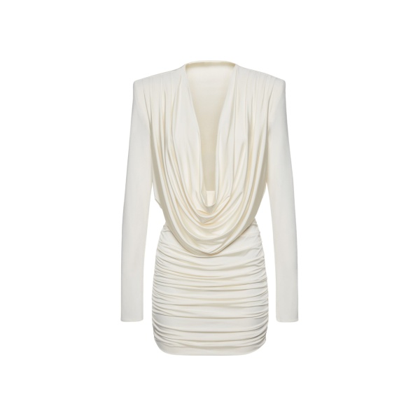 Magda Butrym Long sleeve draped mini dress in cream scaled28044 nobg