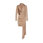 Magda Butrym Long sleeve draped silk mini dress in beige scaled23994 nobg