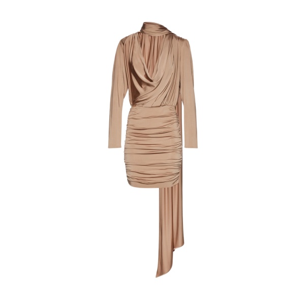 Magda Butrym Long sleeve draped silk mini dress in beige scaled23994 nobg