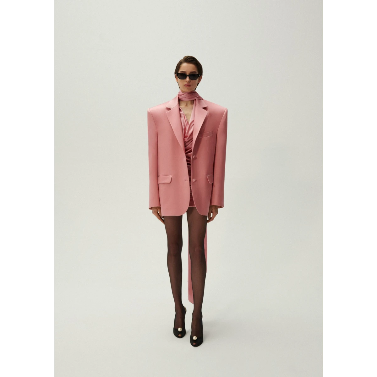 Magda Butrym Long sleeve draped silk mini dress in pink