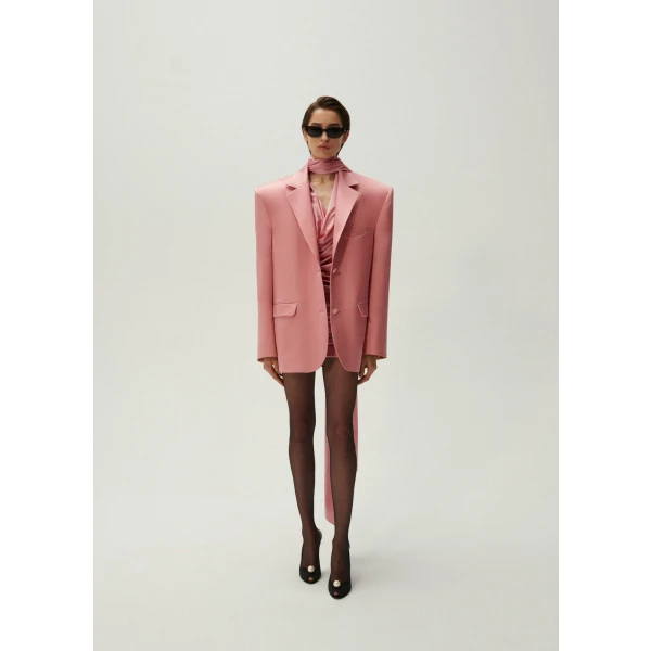 Magda Butrym Long sleeve draped silk mini dress in pink