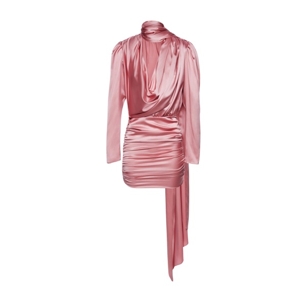 Magda Butrym Long sleeve draped silk mini dress in pink scaled93342 nobg