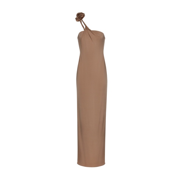 Magda Butrym One shoulder rose applique jersey midi dress in beige scaled33421 nobg