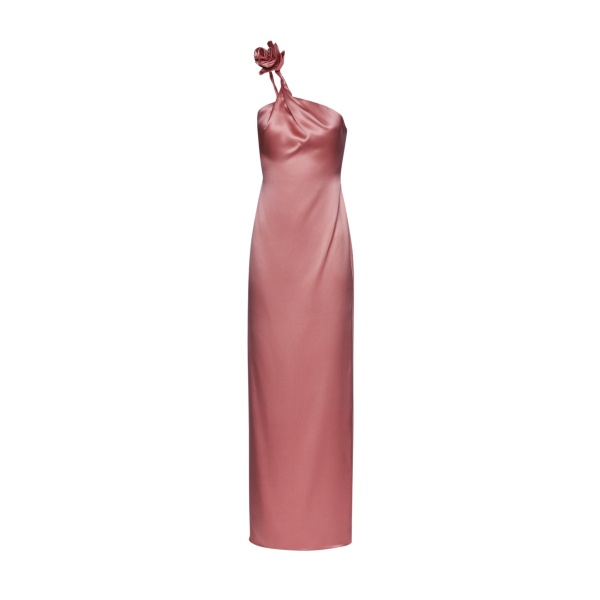 Magda Butrym One shoulder rose applique silk midi dress in pink scaled60863 nobg