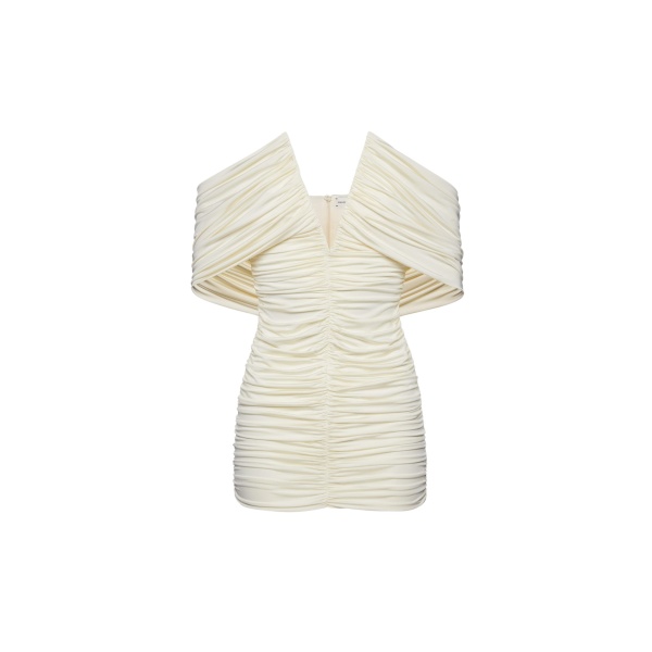 Magda Butrym V neck ruched dress in cream scaled64818 nobg