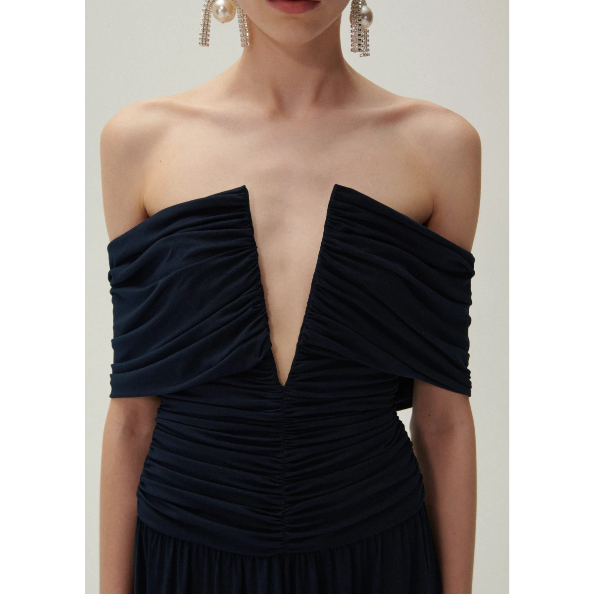 Magda Butrym V neck ruched wrap maxi dress in navy