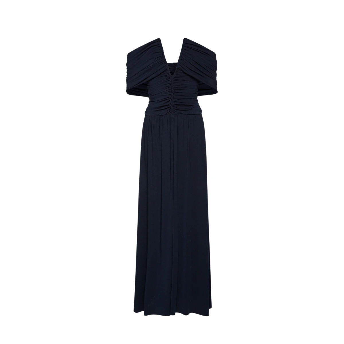 Magda Butrym V neck ruched wrap maxi dress in navy scaled76313 nobg