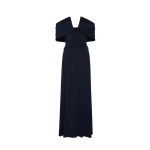 Magda Butrym V neck ruched wrap maxi dress in navy scaled76313 nobg