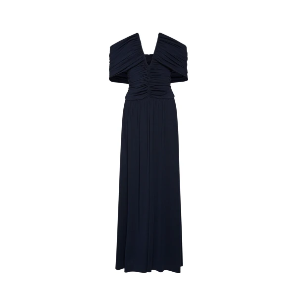 Magda Butrym V neck ruched wrap maxi dress in navy scaled76313 nobg