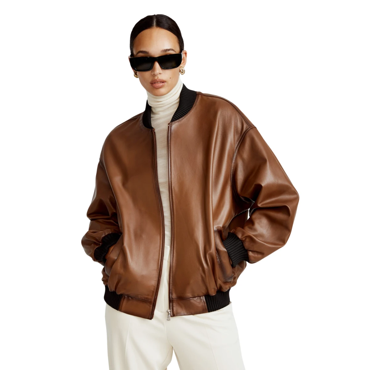 Nour Hammour Relaxed Leather Bomber Jacket 1 scaled15636 nobg