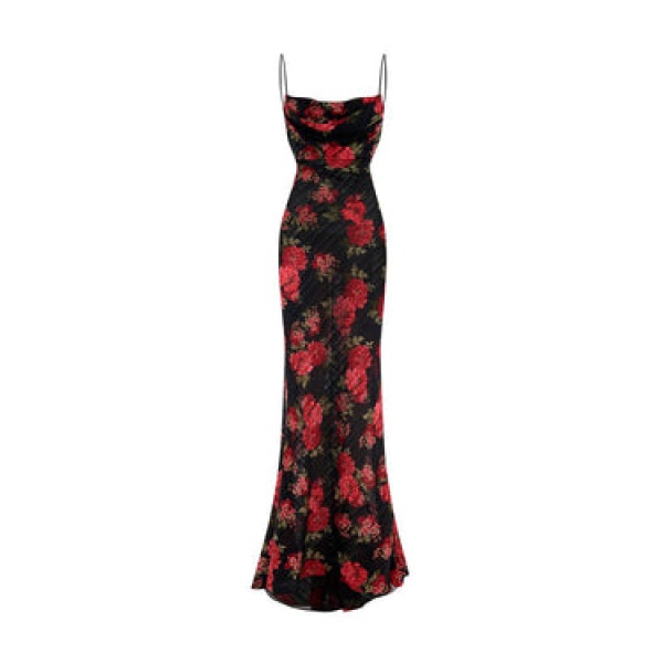 Rasario Printed Chiffon Maxi Dress With An Opened Back