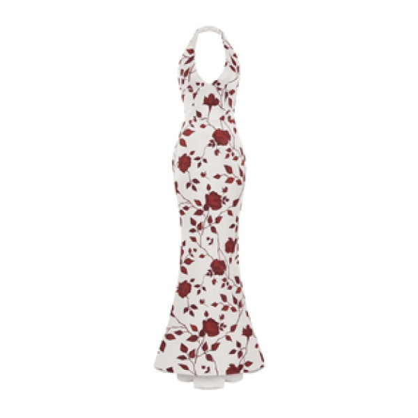 Rasario Printed Satin Maxi Dress With Train