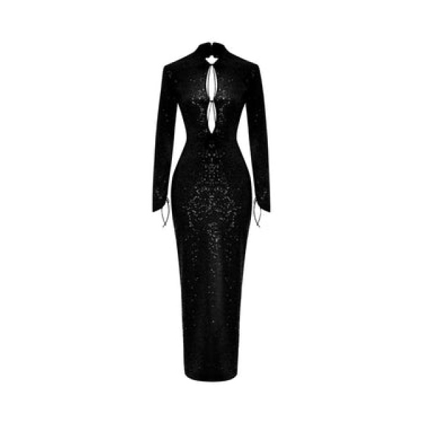 Rasario Sequinned Long Midi Dress With Cutouts And Opened Back