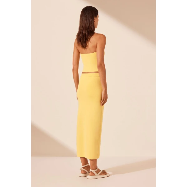 Shona Joy Basic Midi Skirt With Split - Lemon