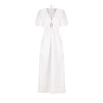 Shona Joy Blanc Linen Ruched Keyhole Midi Dress37539 nobg