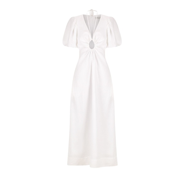 Shona Joy Blanc Linen Ruched Keyhole Midi Dress37539 nobg