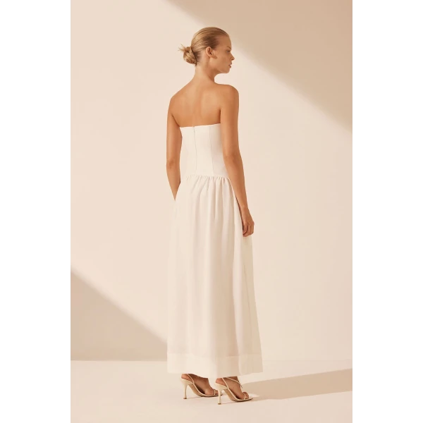 Shona Joy Blanc Linen Strapless Panelled Maxi Dress