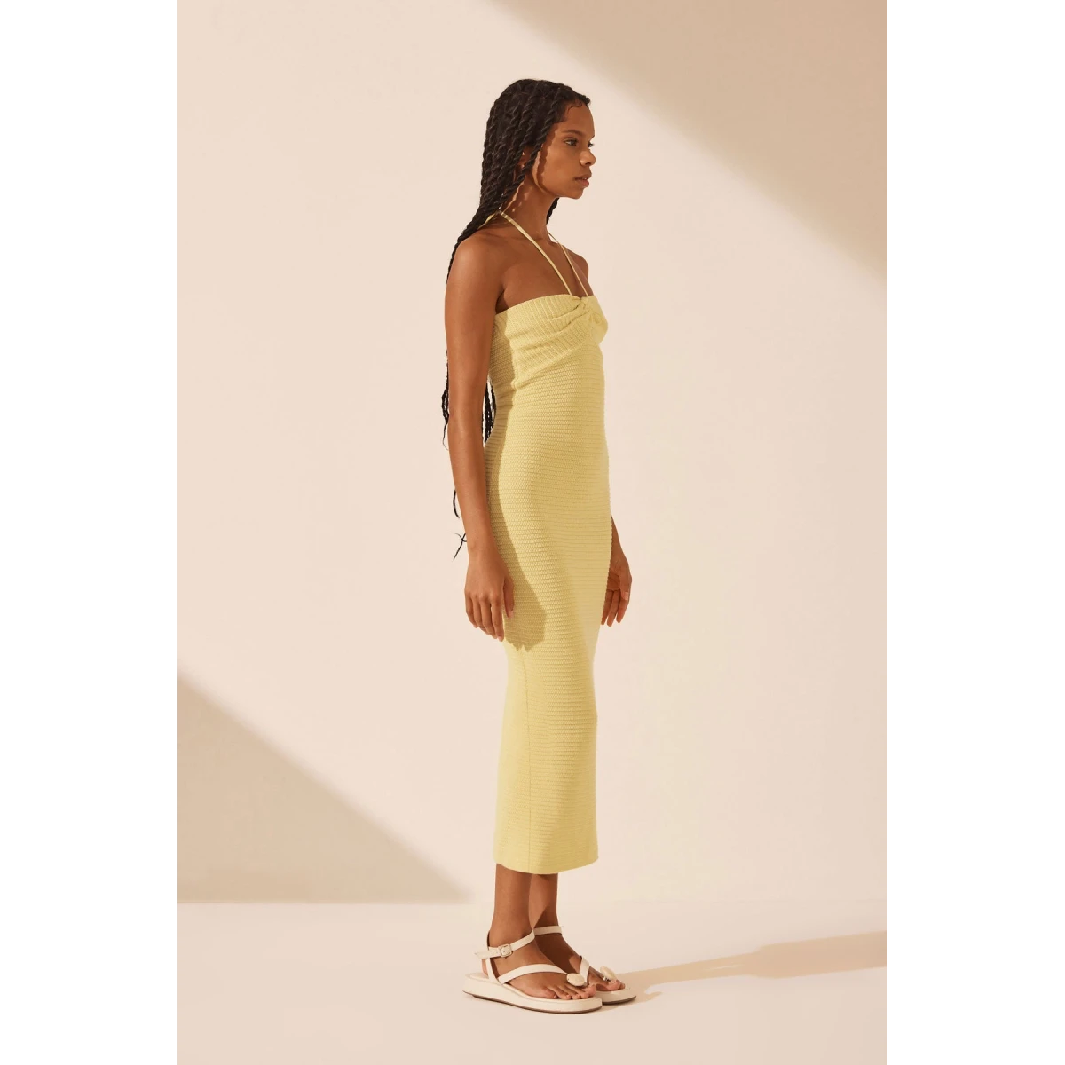 Shona Joy Eve Twist Front Halter Midi Dress - Lemon