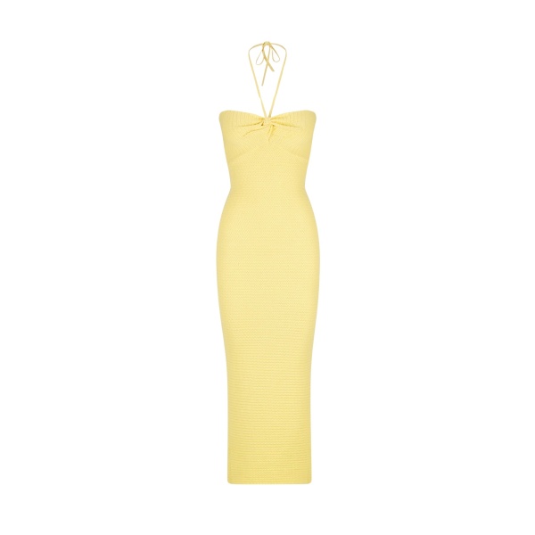 Shona Joy Eve Twist Front Halter Midi Dress Lemon50333 nobg