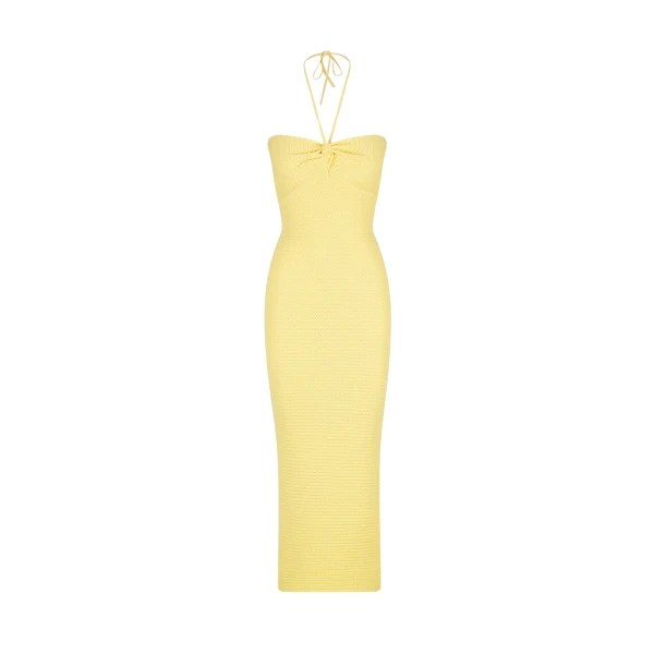 Shona Joy Eve Twist Front Halter Midi Dress Lemon50333 nobg